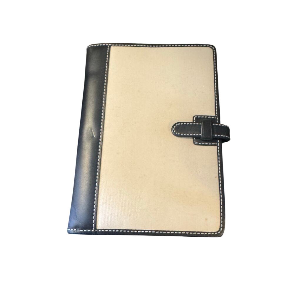 Vtg Coach Hamptons Black Leather Cream Canvas Photo Book Organizer Planner